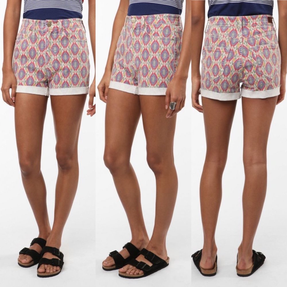 UO BDG High Rise Diamond Ikat Pattern Jean Shorts
